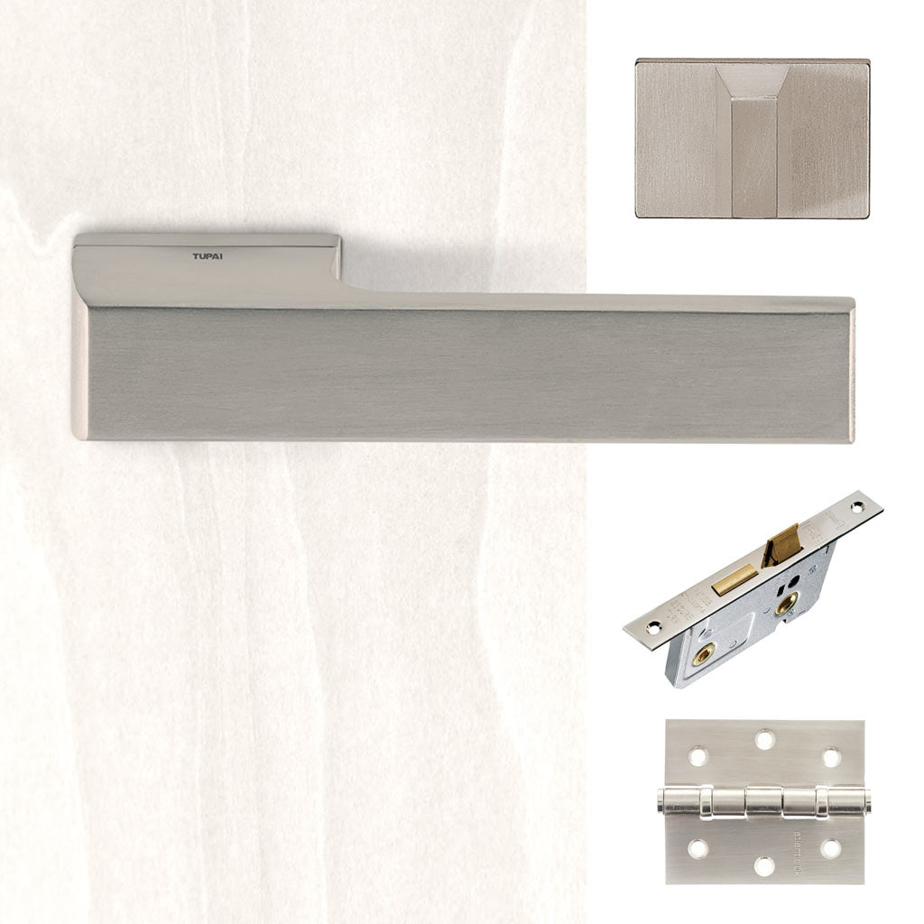 Tupai Rapido RetaLine Panela Designer Bathroom Lever on Long Rose - Pearl Nickel Handle Pack