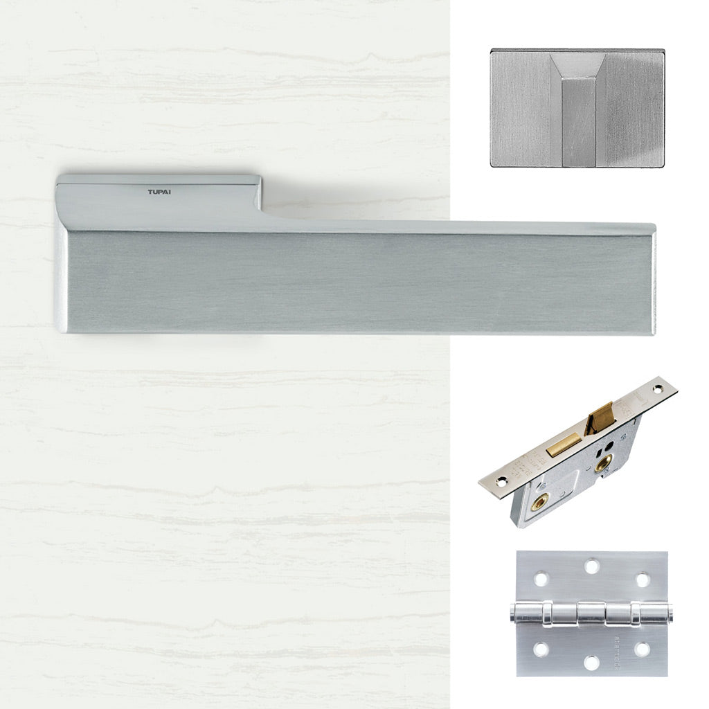 Tupai Rapido RetaLine Panela Designer Bathroom Lever on Long Rose - Satin Chrome Handle Pack