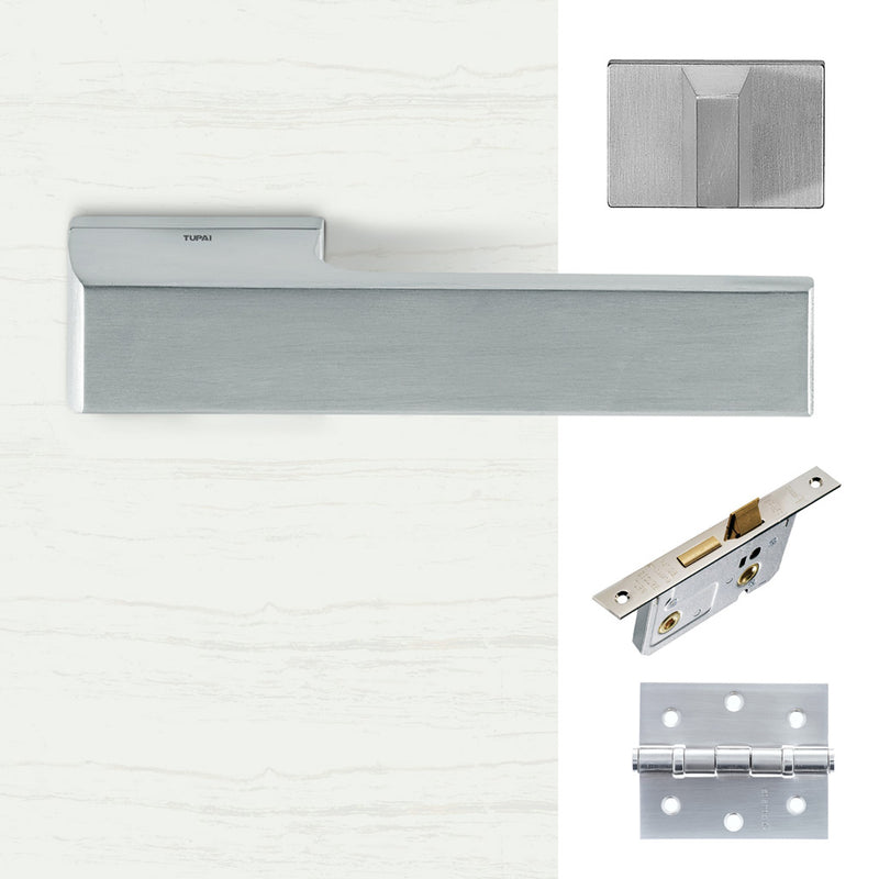 Tupai Rapido RetaLine Panela Designer Bathroom Lever on Long Rose - Satin Chrome Handle Pack