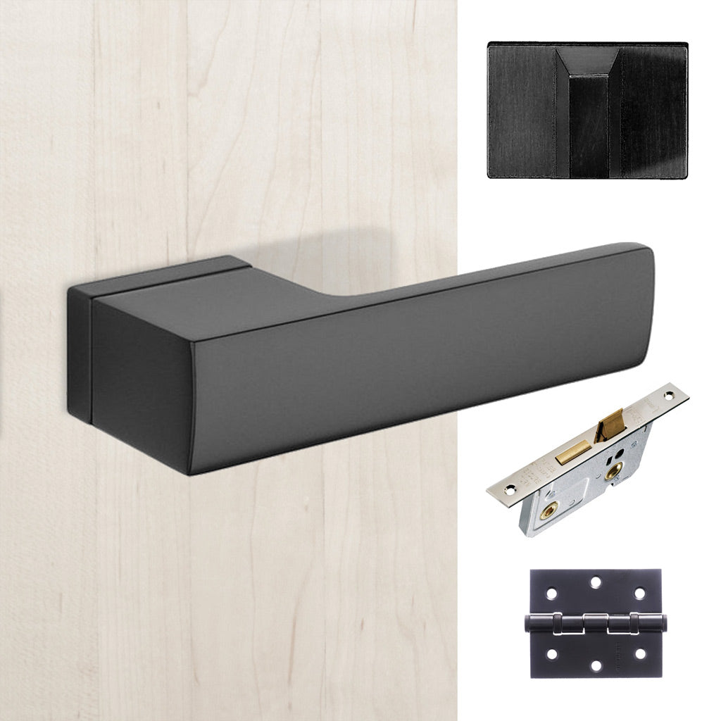 Tupai Rapido RetaLine Cartelle Designer Bathroom Lever on Long Rose - Pearl Black Handle Pack