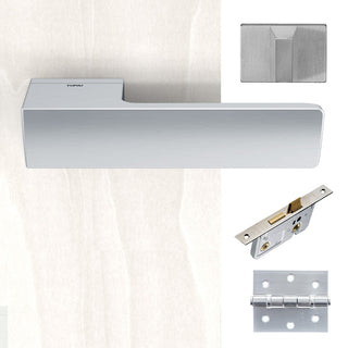 Image: Tupai Rapido RetaLine Cartelle Designer Bathroom Lever on Long Rose - Satin Chrome Handle Pack