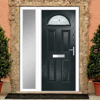 Image: Premium Composite Front Door Set with One Side Screen - Tuscan 1 Pusan Glass - Shown in Anthracite Grey
