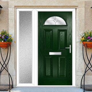 Image: Premium Composite Front Door Set with One Side Screen - Tuscan 1 Flair Glass - Shown in Green