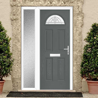 Image: Premium Composite Front Door Set with One Side Screen - Tuscan 1 Danthrope Glass - Shown in Mouse Grey