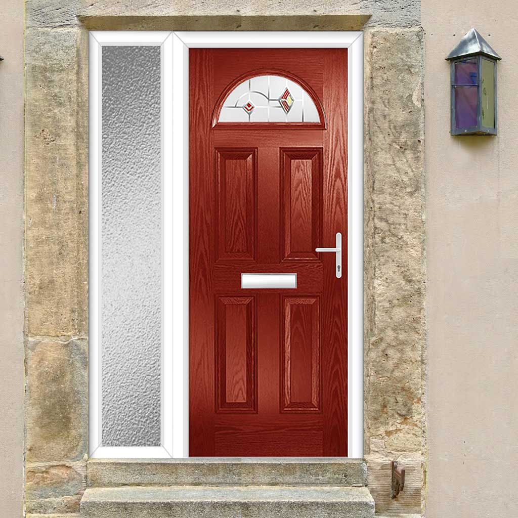 Premium Composite Front Door Set with One Side Screen - Tuscan 1 Murano Red Glass - Shown in Red