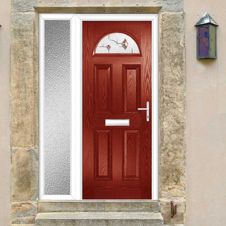 Image: Premium Composite Front Door Set with One Side Screen - Tuscan 1 Murano Red Glass - Shown in Red