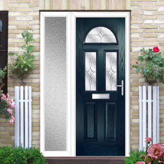 Image: Premium Composite Front Door Set with One Side Screen - Tuscan 3 Flair Glass - Shown in Blue
