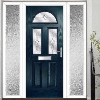 Image: Premium Composite Front Door Set with Two Side Screens - Tuscan 3 Flair Glass - Shown in Blue