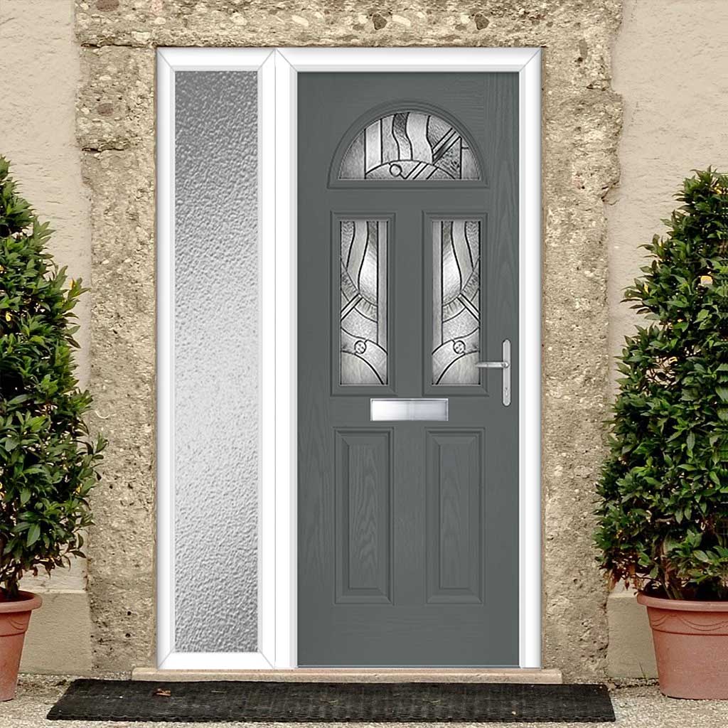 Premium Composite Front Door Set with One Side Screen - Tuscan 3 Abstract Glass - Shown in Mouse Grey