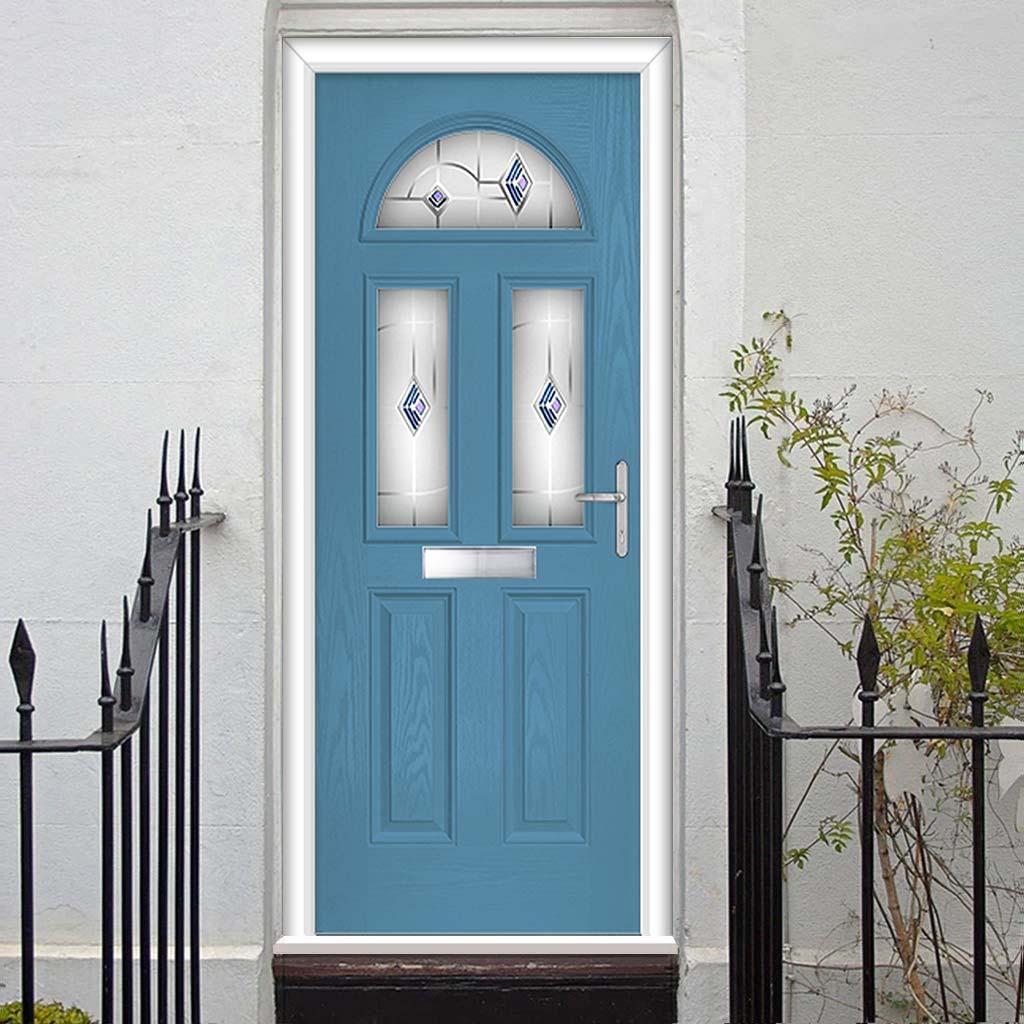 Premium Composite Front Door Set - Tuscan 3 Murano Blue Glass - Shown in Pastel Blue