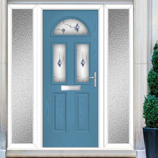 Image: Premium Composite Front Door Set with Two Side Screens - Tuscan 3 Murano Blue Glass - Shown in Pastel Blue
