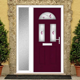 Image: Premium Composite Front Door Set with One Side Screen - Tuscan 3 Murano Purple Glass - Shown in Purple Violet