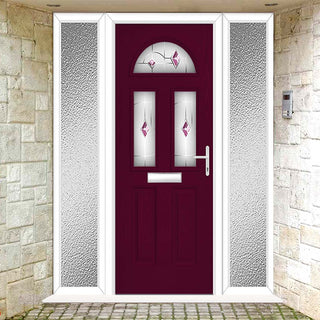 Image: Premium Composite Front Door Set with Two Side Screens - Tuscan 3 Murano Purple Glass - Shown in Purple Violet