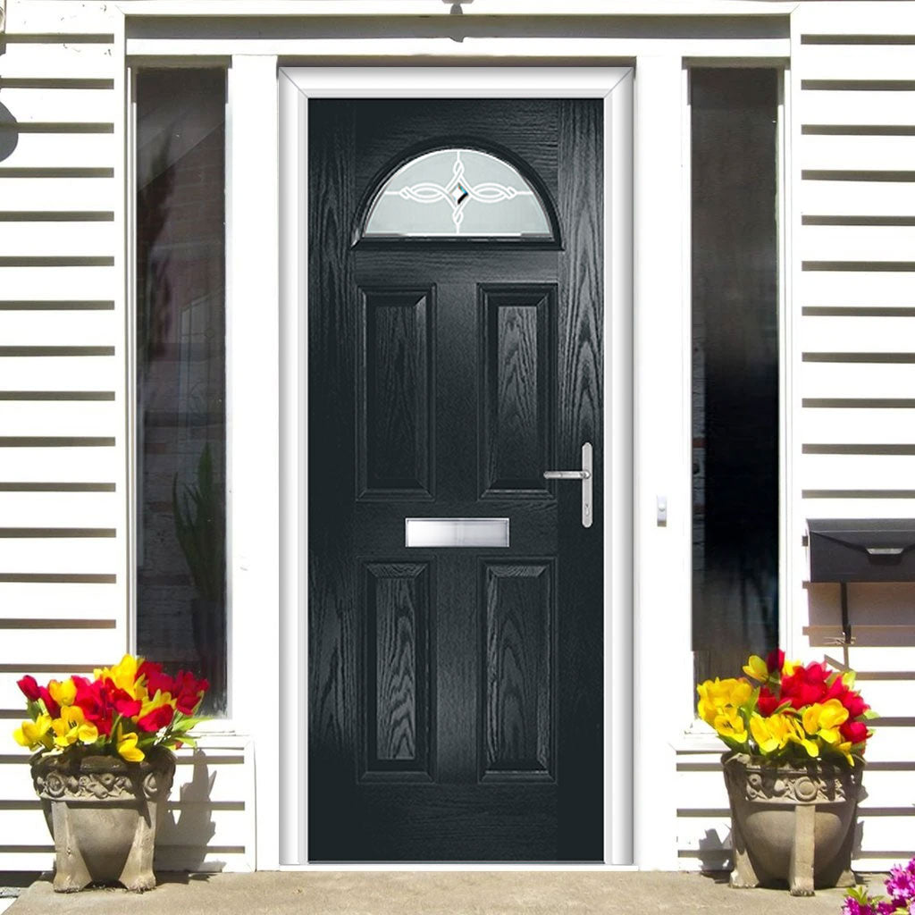 Premium Composite Front Door Set - Tuscan 1 Pusan Glass - Shown in Anthracite Grey