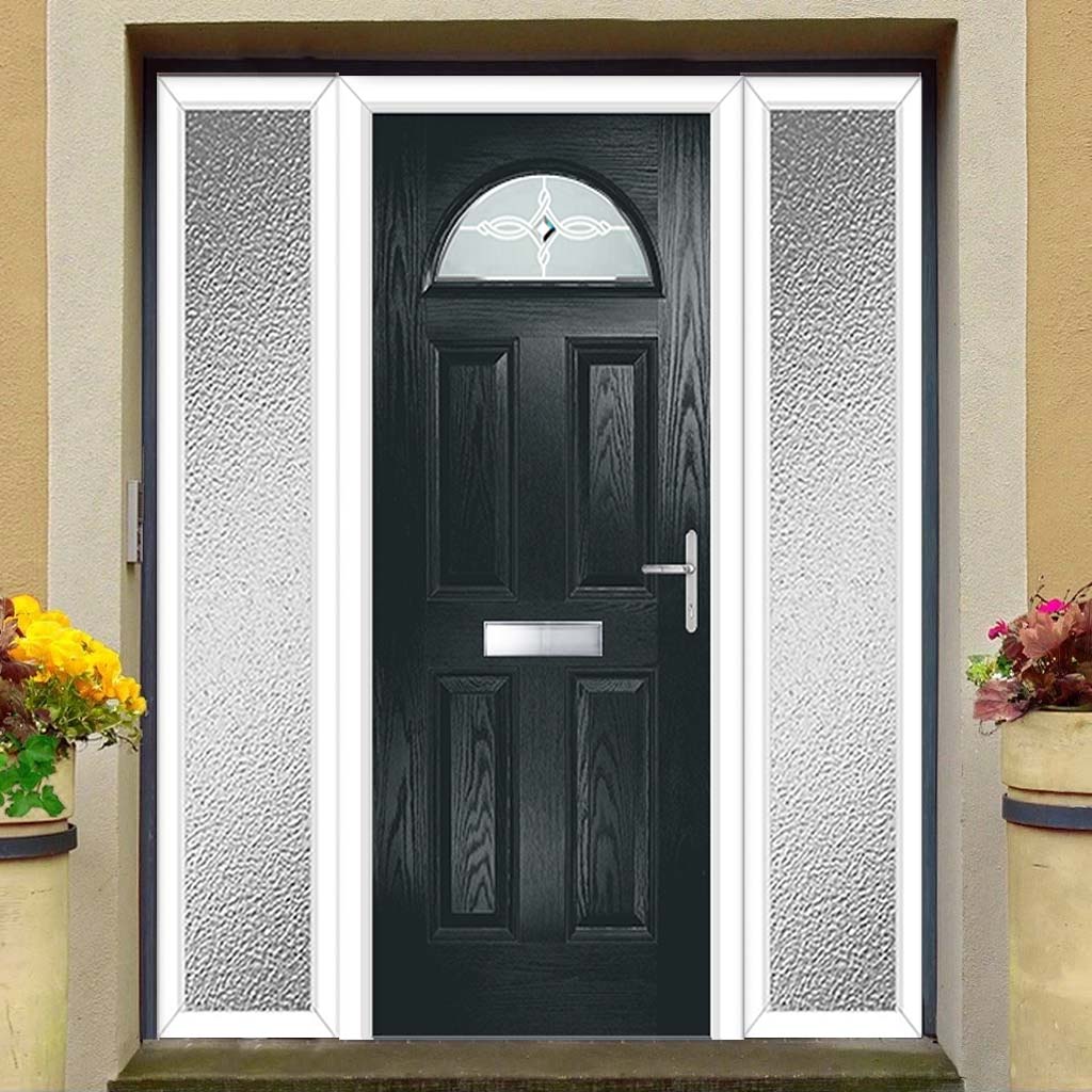 Premium Composite Entrance Door Set with Two Side Screens - Tuscan 1 Pusan Glass - Shown in Anthracite Grey