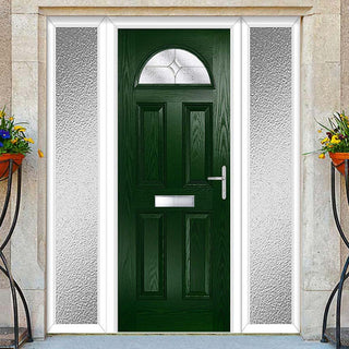 Image: Premium Composite Front Door Set with Two Side Screens - Tuscan 1 Flair Glass - Shown in Green