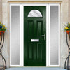 Premium Composite Front Door Set with Two Side Screens - Tuscan 1 Flair Glass - Shown in Green
