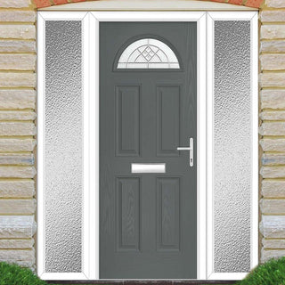 Image: Premium Composite Front Door Set with Two Side Screens - Tuscan 1 Danthrope Glass - Shown in Mouse Grey