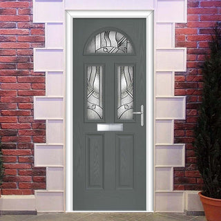 Image: Premium Composite Front Door Set - Tuscan 3 Abstract Glass - Shown in Mouse Grey
