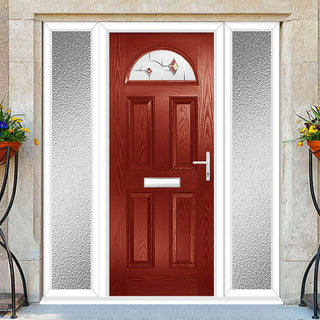 Image: Premium Composite Front Door Set with Two Side Screens - Tuscan 1 Murano Red Glass - Shown in Red