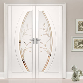 Image: Gemini Lightly Grained PVC Door Pair - Twilight Style Sandblasted Glass