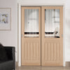 Pass-Easi Two Sliding Doors and Frame Kit - Belize Oak Door - Silkscreen Etched Clear Glass - Unfinished