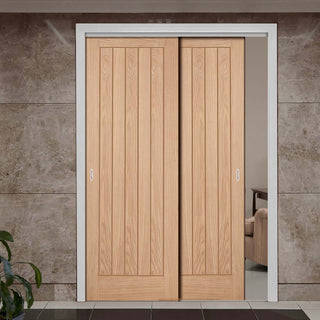 Image: Pass-Easi Two Sliding Doors and Frame Kit - Belize Oak Door - Prefinished