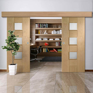 Image: Bespoke Thruslide Surface Messina Oak Glazed - Sliding Double Door and Track Kit