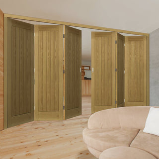 Image: Six Folding Doors & Frame Kit - Ely Oak 3+3 - Unfinished