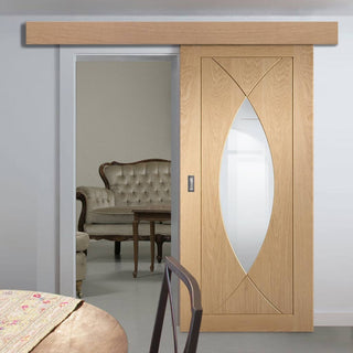 Image: Bespoke Thruslide Surface Pesaro Oak Glazed - Sliding Door and Track Kit