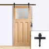 Single Sliding Door & Arrowhead Black Track - DX Oak Door - Obscure Glass - 1930's Style - Unfinished