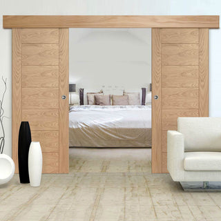 Image: Bespoke Thruslide Surface Palermo Flush Oak - Sliding Double Door and Track Kit