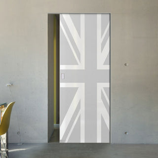 Image: Union Jack Flag 8mm Obscure Glass - Obscure Printed Design - Single Absolute Pocket Door