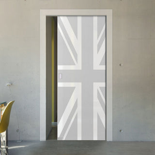 Image: Union Jack Flag 8mm Obscure Glass - Obscure Printed Design - Single Evokit Glass Pocket Door