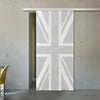 Single Glass Sliding Door - Union Jack Flag 8mm Obscure Glass - Obscure Printed Design with Elegant Track