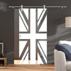 Single Glass Sliding Door - Solaris Tubular Stainless Steel Sliding Track & Union Jack Flag 8mm Obscure Glass - Clear Printed Design