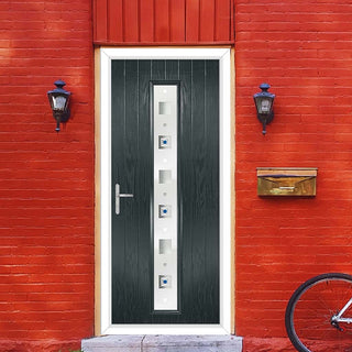 Image: Cottage Style Uracco 1 Composite Front Door Set with Central Tahoe Blue Glass - Shown in Anthracite Grey