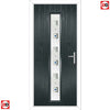 Cottage Style Uracco 1 Composite Front Door Set with Central Tahoe Blue Glass - Shown in Anthracite Grey