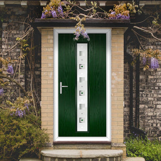 Image: Cottage Style Uracco 1 Composite Front Door Set with Central Tahoe Green Glass - Shown in Green