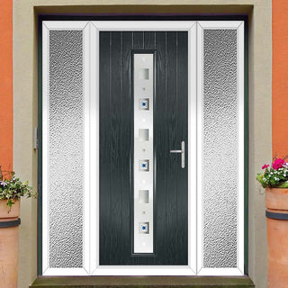 Image: Cottage Style Uracco 1 Composite Front Door Set with Double Side Screen - Central Tahoe Blue Glass - Shown in Anthracite Grey
