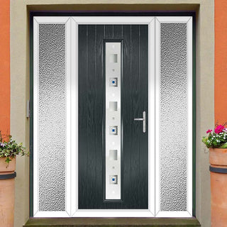 Image: Cottage Style Uracco 1 Composite Front Door Set with Double Side Screen - Central Tahoe Blue Glass - Shown in Anthracite Grey