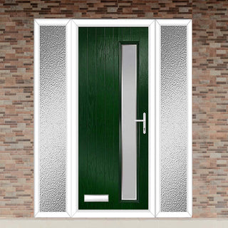 Image: Cottage Style Uracco 1 Composite Front Door Set with Double Side Screen - Hnd Ice Edge Glass - Shown in Green