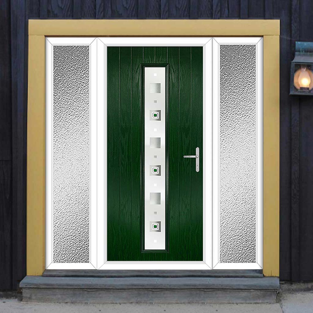Cottage Style Uracco 1 Composite Front Door Set with Double Side Screen - Central Tahoe Green Glass - Shown in Green