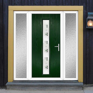 Image: Cottage Style Uracco 1 Composite Front Door Set with Double Side Screen - Central Tahoe Green Glass - Shown in Green