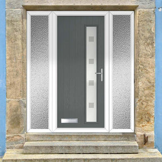 Image: Cottage Style Uracco 1 Composite Front Door Set with Double Side Screen - Hnd Ellie Glass - Shown in Mouse Grey