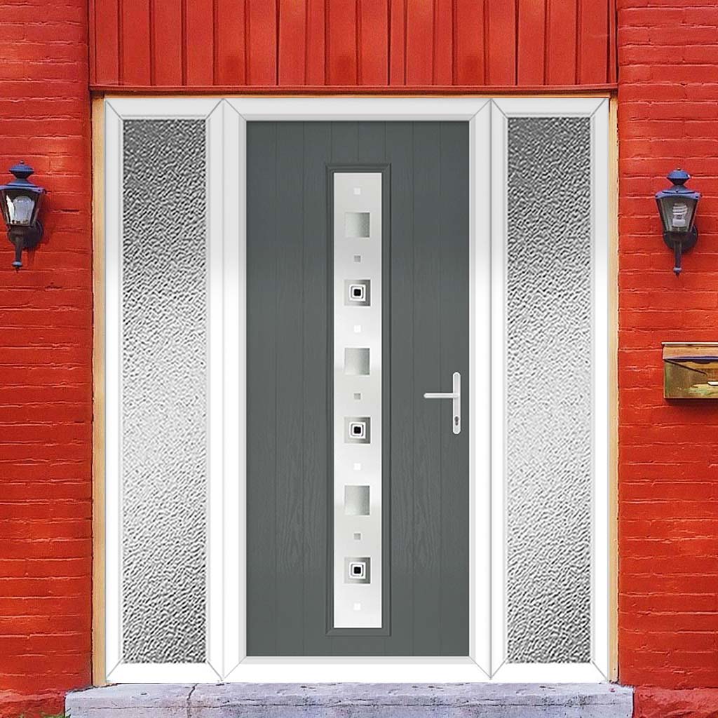 Cottage Style Uracco 1 Composite Front Door Set with Double Side Screen - Central Tahoe Black Glass - Shown in Mouse Grey
