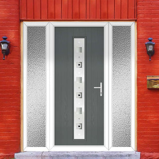Image: Cottage Style Uracco 1 Composite Front Door Set with Double Side Screen - Central Tahoe Black Glass - Shown in Mouse Grey