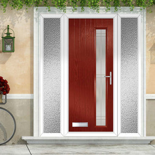 Image: Cottage Style Uracco 1 Composite Front Door Set with Double Side Screen - Hnd Linear Glass - Shown in Red
