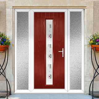 Image: Cottage Style Uracco 1 Composite Front Door Set with Double Side Screen - Central Tahoe Red Glass - Shown in Red