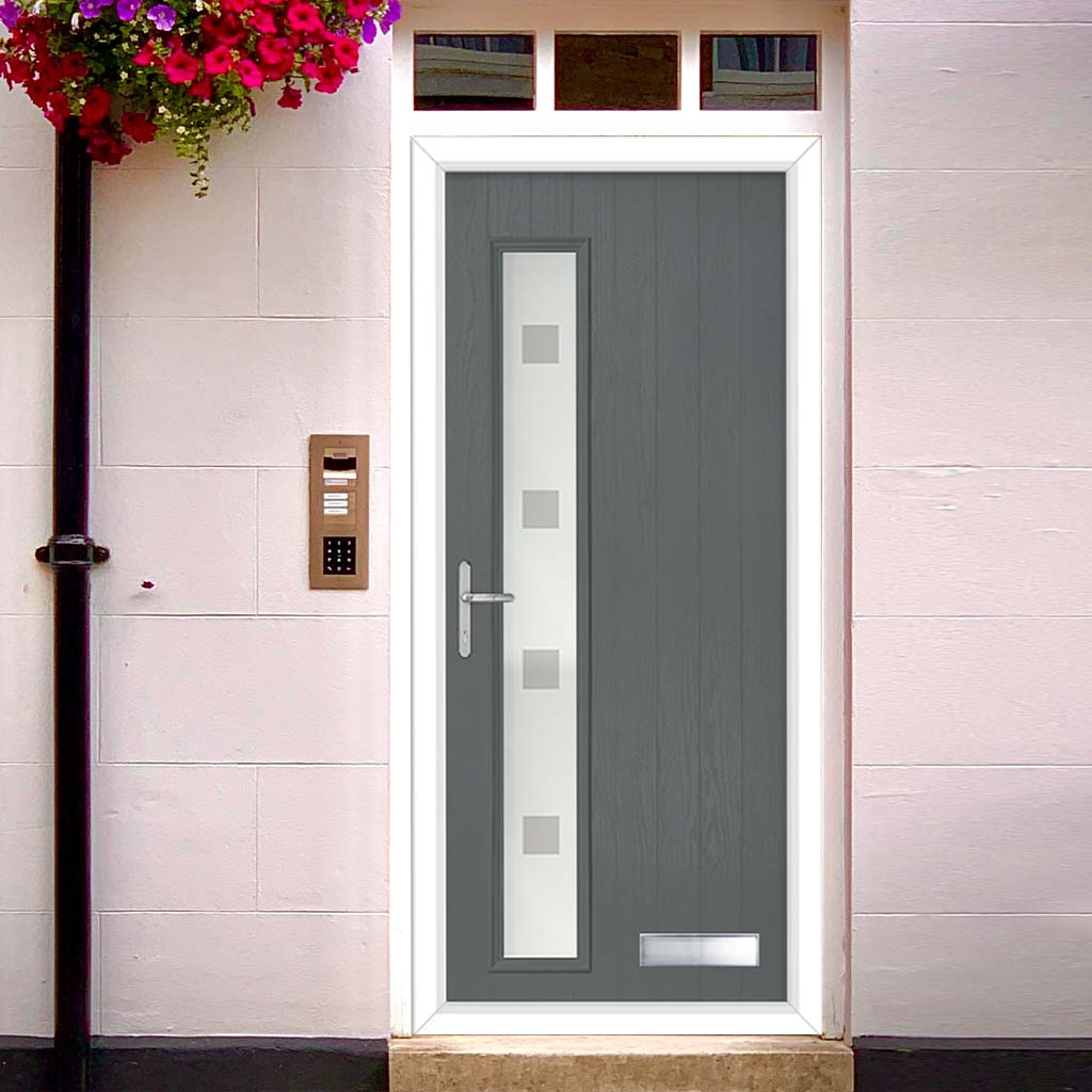 Cottage Style Uracco 1 Composite Front Door Set with Hnd Ellie Glass - Shown in Mouse Grey